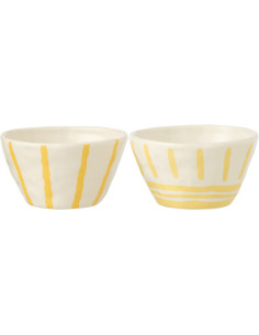 Lot de 2 Grands Bols style méditerranéen Organique 23 cm Dolomite Blanc Jaune Motif lignes Solawa 