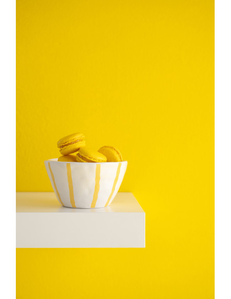 Lot de 2 Grands Bols style méditerranéen Organique 23 cm Dolomite Blanc Jaune Motif lignes Solawa 