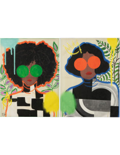 Lot de 2 Grandes Toiles murales peintes Pop Art Femmes 75x100 Woumia 