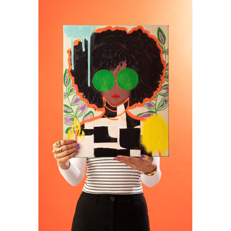 Lot de 2 Grandes Toiles murales peintes Pop Art Femmes 75x100 Woumia 