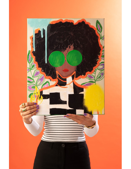 Lot de 2 Grandes Toiles murales peintes Pop Art Femmes 75x100 Woumia 