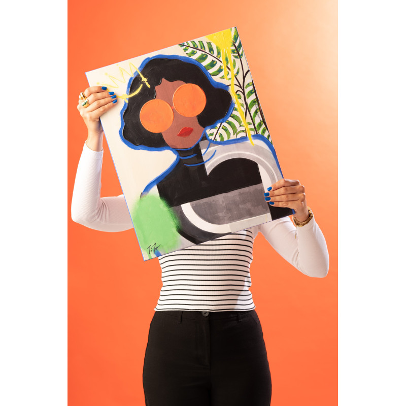 Lot de 2 Grandes Toiles murales peintes Pop Art Femmes 75x100 Woumia 