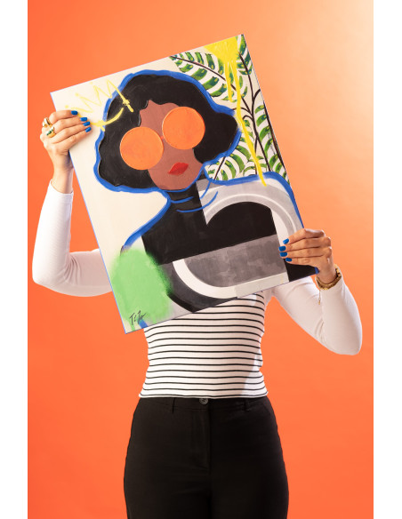Lot de 2 Grandes Toiles murales peintes Pop Art Femmes 75x100 Woumia 