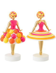Lot de 2 Grandes Statuettes déco design Baleines H 35 cm Poudre de chaux Rose Orange Jaune Doré Dansiana 