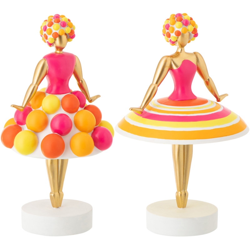 Lot de 2 Grandes Statuettes déco design Baleines H 35 cm Poudre de chaux Rose Orange Jaune Doré Dansiana 