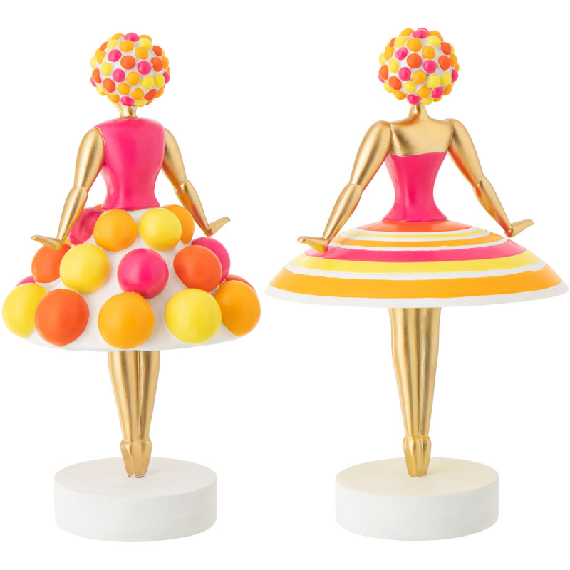 Lot de 2 Grandes Statuettes déco design Baleines H 35 cm Poudre de chaux Rose Orange Jaune Doré Dansiana 