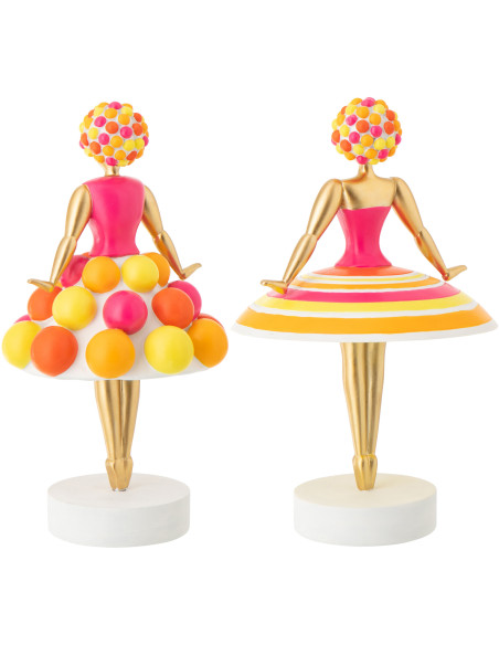 Lot de 2 Grandes Statuettes déco design Baleines H 35 cm Poudre de chaux Rose Orange Jaune Doré Dansiana 