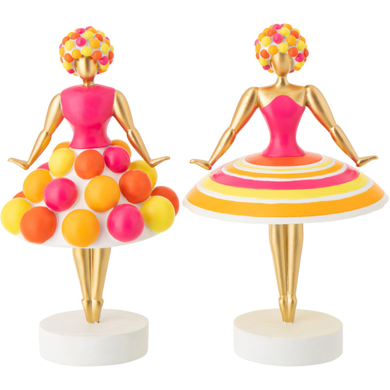 Lot de 2 Grandes Statuettes déco design Baleines H 35 cm Poudre de chaux Rose Orange Jaune Doré Dansiana 
