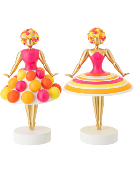 Lot de 2 Grandes Statuettes déco design Baleines H 35 cm Poudre de chaux Rose Orange Jaune Doré Dansiana 