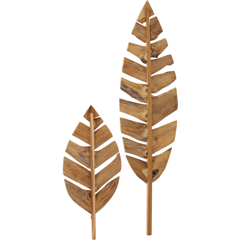Lot de 2 Grandes déco murales Feuilles Bois de teck Naturel Palmena 