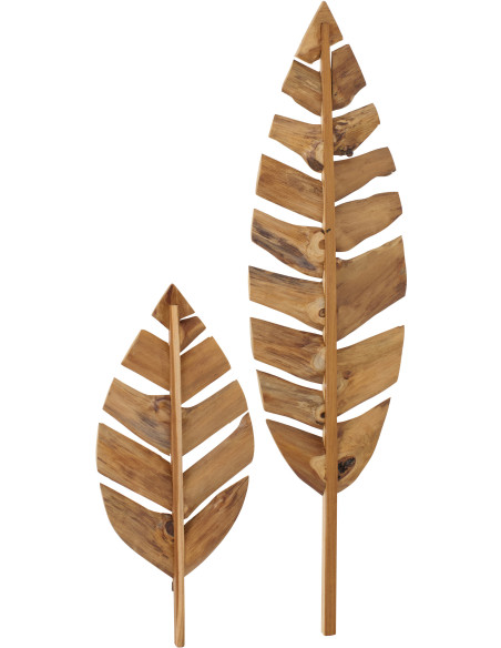 Lot de 2 Grandes déco murales Feuilles Bois de teck Naturel Palmena 