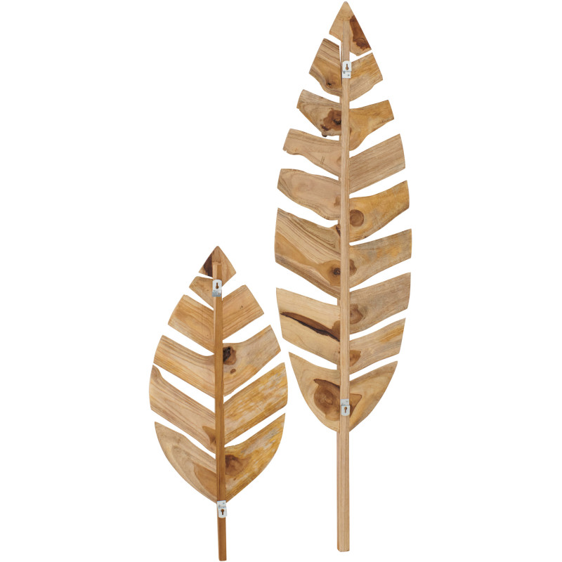 Lot de 2 Grandes déco murales Feuilles Bois de teck Naturel Palmena 