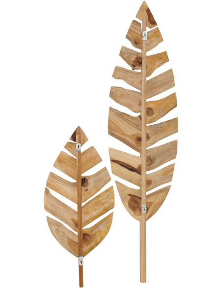 Lot de 2 Grandes déco murales Feuilles Bois de teck Naturel Palmena 