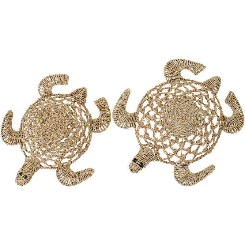 Lot de 2 Grandes déco murales bord de mer Tortues Jonc de mer Naturel Chelonia 