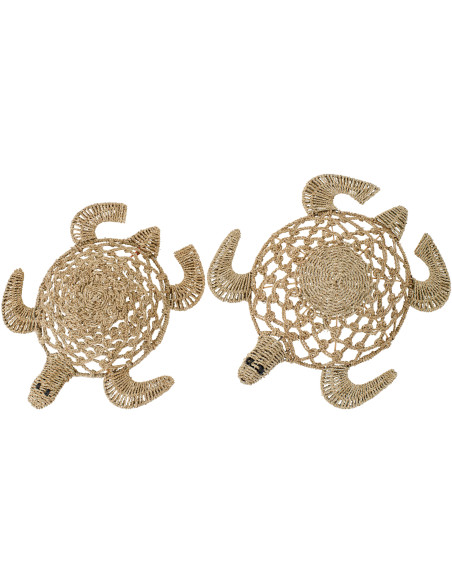 Lot de 2 Grandes déco murales bord de mer Tortues Jonc de mer Naturel Chelonia 