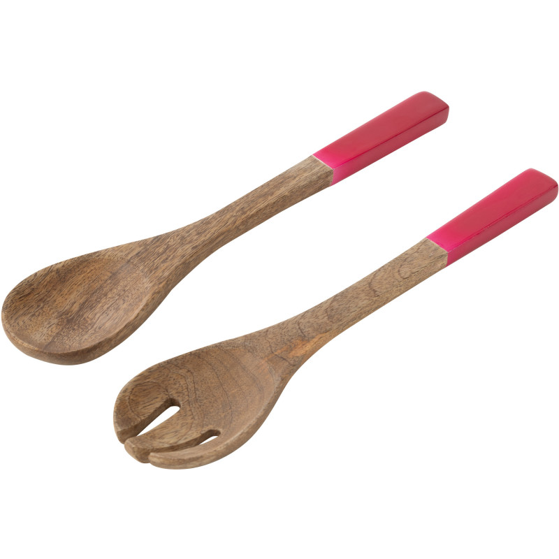 Lot de 2 Couverts à salade Japandi pop Bois de manguier Naturel Rose Uzuori 