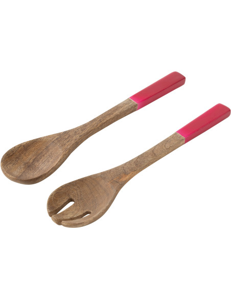 Lot de 2 Couverts à salade Japandi pop Bois de manguier Naturel Rose Uzuori 