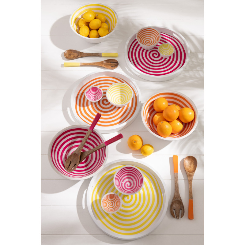 Lot de 2 Couverts à salade Japandi pop Bois de manguier Naturel Rose Uzuori 