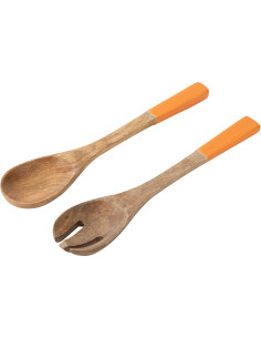 Lot de 2 Couverts à salade Japandi pop Bois de manguier Naturel Orange Uzuori 