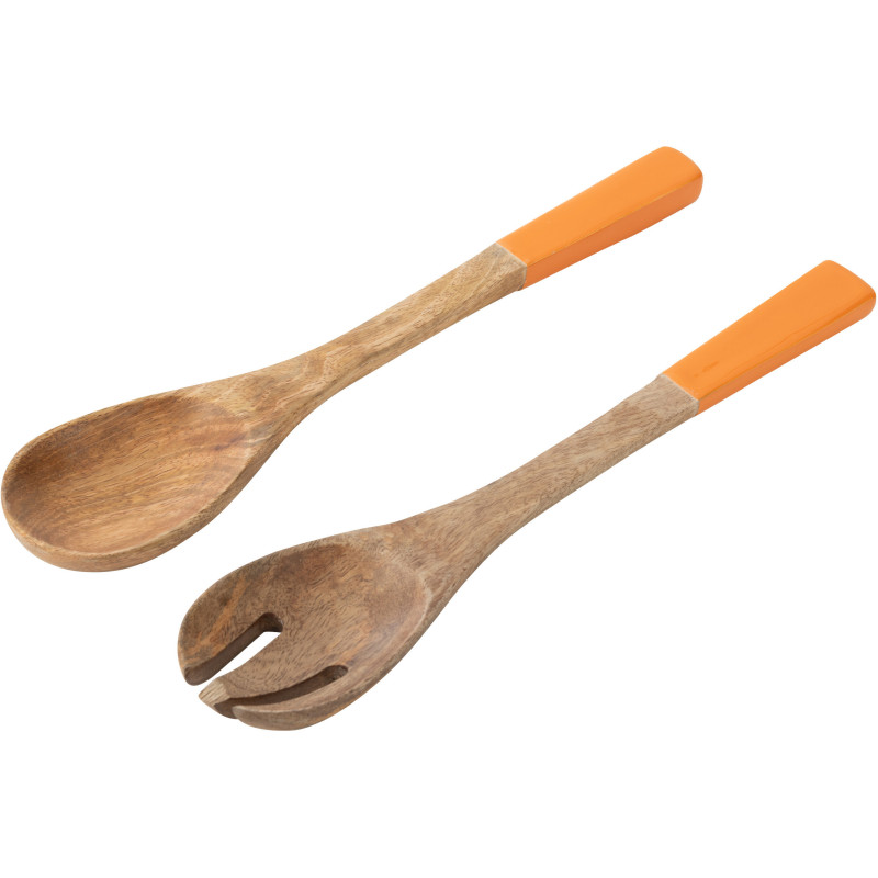 Lot de 2 Couverts à salade Japandi pop Bois de manguier Naturel Orange Uzuori 