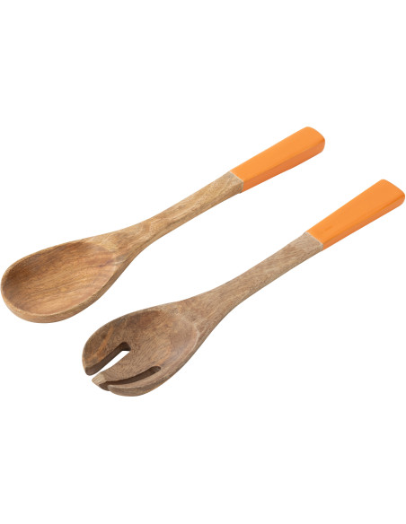Lot de 2 Couverts à salade Japandi pop Bois de manguier Naturel Orange Uzuori 