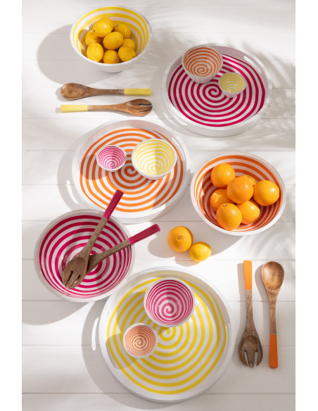 Lot de 2 Couverts à salade Japandi pop Bois de manguier Naturel Orange Uzuori 