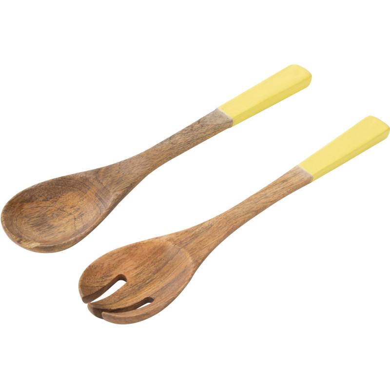 Lot de 2 Couverts à salade Japandi pop Bois de manguier Naturel Jaune Uzuori 