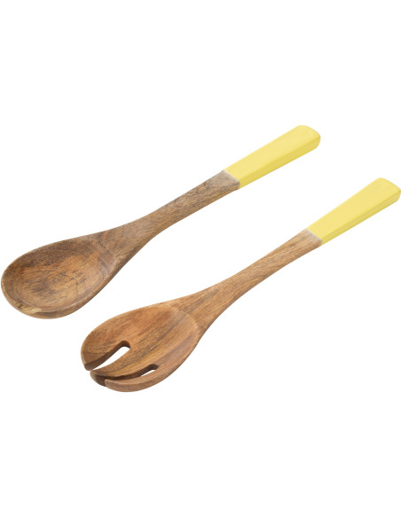 Lot de 2 Couverts à salade Japandi pop Bois de manguier Naturel Jaune Uzuori 