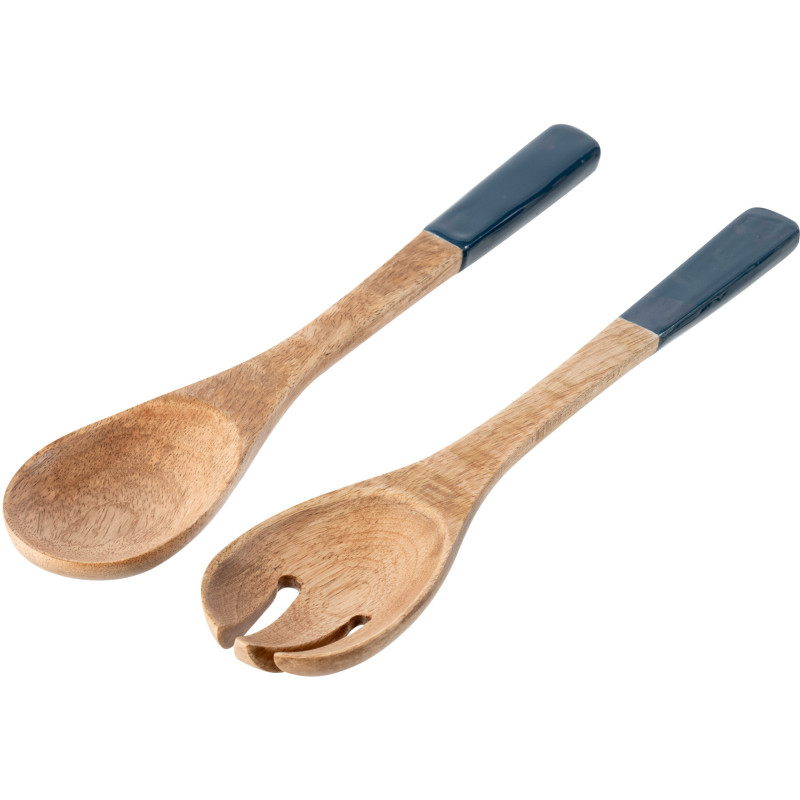 Lot de 2 Couverts à salade Bois de manguier Naturel Bleu foncé Kizuna 