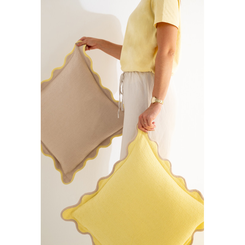 Lot de 2 Coussins ondulés style bord de mer Carré 45x45 Coton Jaune Beige Almorénia 