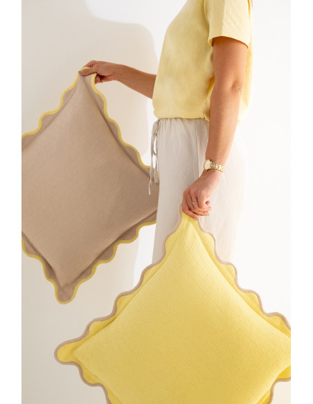 Lot de 2 Coussins ondulés style bord de mer Carré 45x45 Coton Jaune Beige Almorénia 