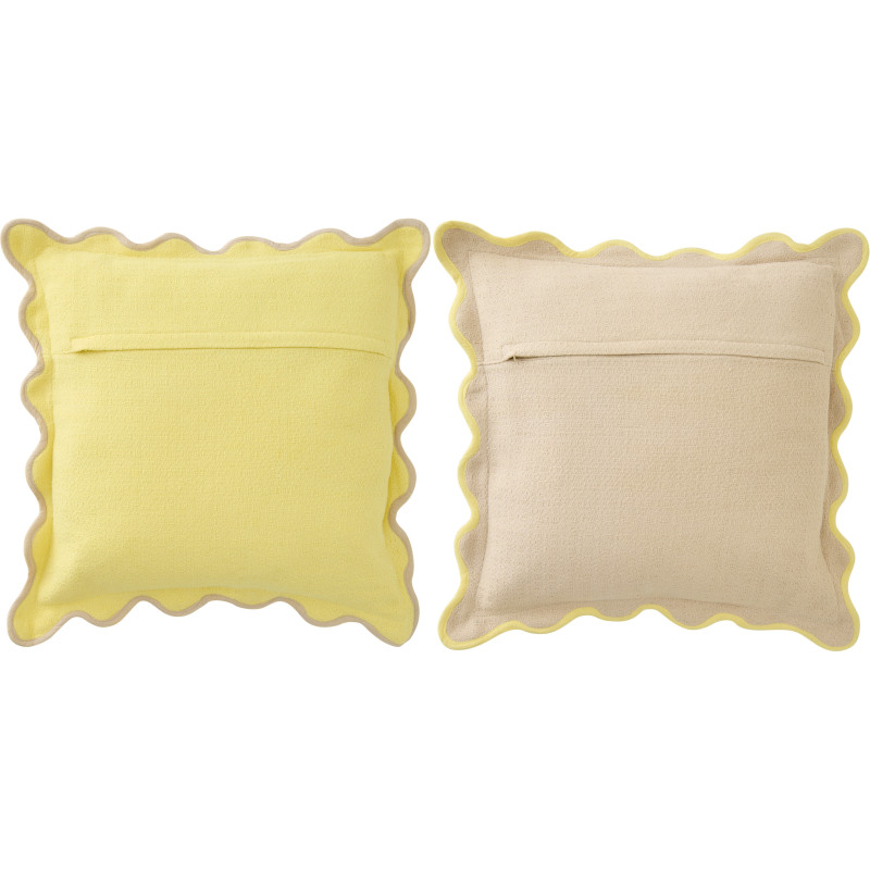 Lot de 2 Coussins ondulés style bord de mer Carré 45x45 Coton Jaune Beige Almorénia 