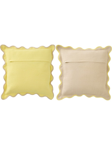 Lot de 2 Coussins ondulés style bord de mer Carré 45x45 Coton Jaune Beige Almorénia 