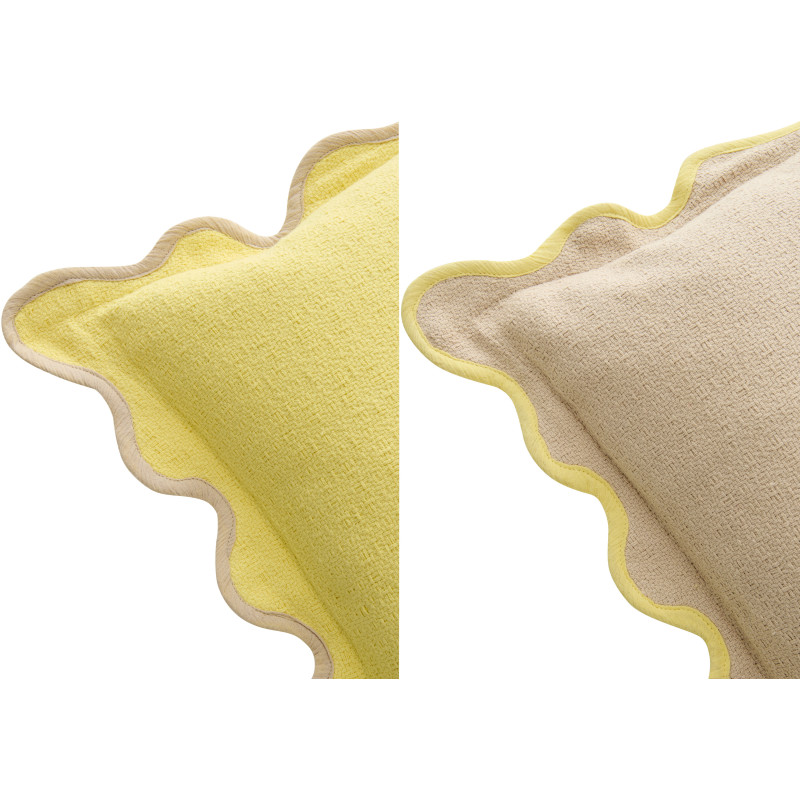 Lot de 2 Coussins ondulés style bord de mer Carré 45x45 Coton Jaune Beige Almorénia 