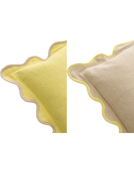 Lot de 2 Coussins ondulés style bord de mer Carré 45x45 Coton Jaune Beige Almorénia 
