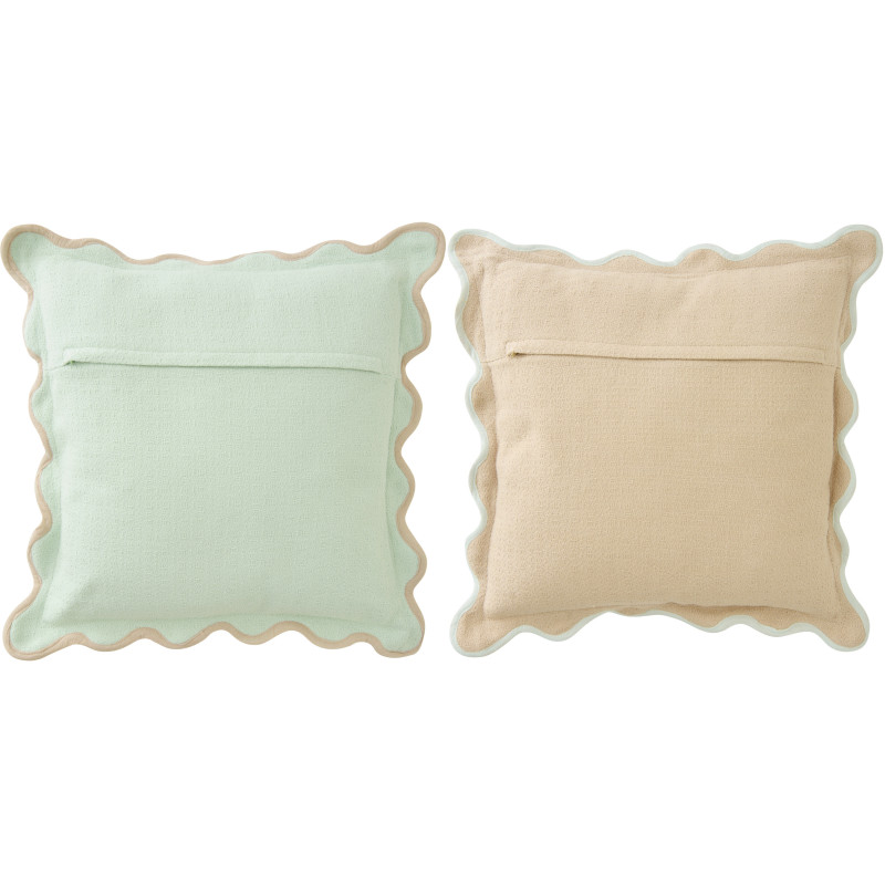 Lot de 2 Coussins ondulés style bord de mer Carré 45x45 Coton Bleu clair Beige Almorénia 
