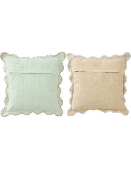 Lot de 2 Coussins ondulés style bord de mer Carré 45x45 Coton Bleu clair Beige Almorénia 
