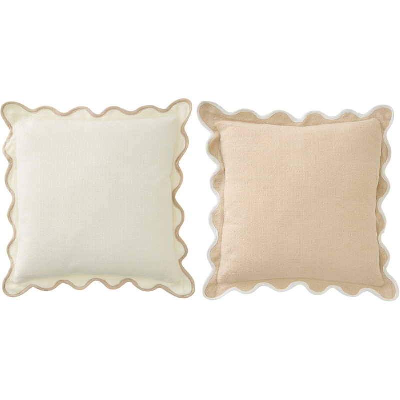 Lot de 2 Coussins ondulés style bord de mer Carré 45x45 Coton Blanc Beige Almorénia 