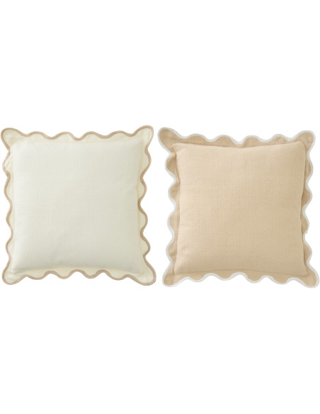 Lot de 2 Coussins ondulés style bord de mer Carré 45x45 Coton Blanc Beige Almorénia 