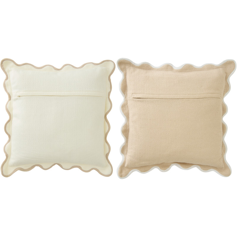 Lot de 2 Coussins ondulés style bord de mer Carré 45x45 Coton Blanc Beige Almorénia 