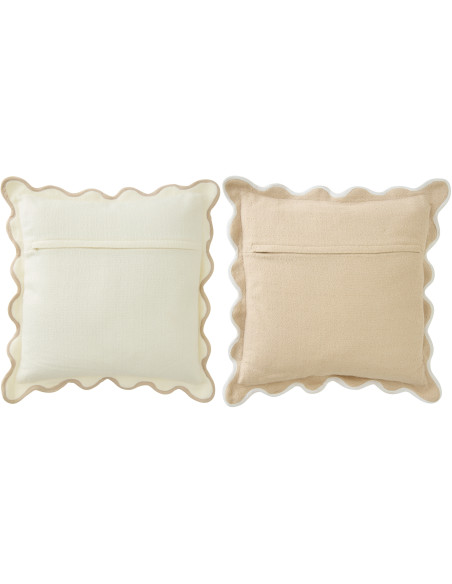 Lot de 2 Coussins ondulés style bord de mer Carré 45x45 Coton Blanc Beige Almorénia 