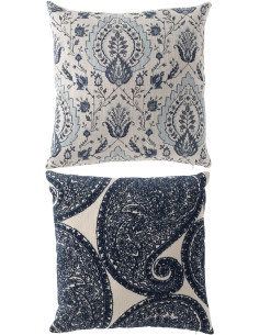Lot de 2 Coussins indiens chic Carré 45x45 Tissu Bleu Blanc cassé Indigra 