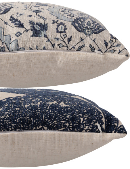 Lot de 2 Coussins indiens chic Carré 45x45 Tissu Bleu Blanc cassé Indigra 