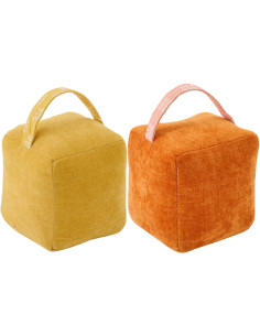 Lot de 2 Cale-portes Cubes 16 cm Tissu Jaune ocre Orange foncé Colorani 