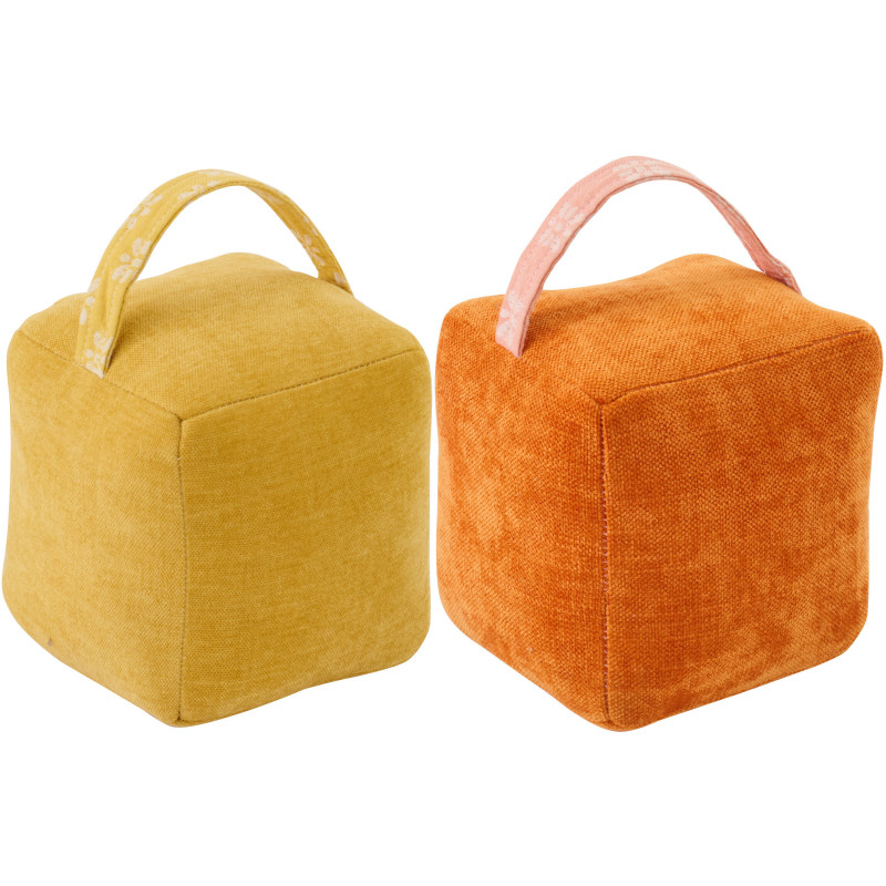 Lot de 2 Cale-portes Cubes 16 cm Tissu Jaune ocre Orange foncé Colorani 