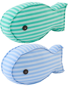 Lot de 2 Cale-portes bord de mer Poissons 35 cm Tissu Vert Bleu Motif rayures Poissino 