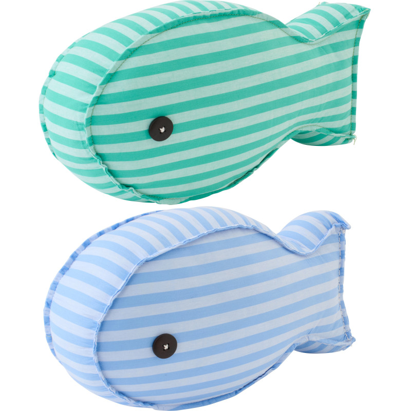 Lot de 2 Cale-portes bord de mer Poissons 35 cm Tissu Vert Bleu Motif rayures Poissino 