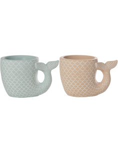 Lot de 2 Cache-pots originaux Queue de sirène Rond S 16 cm Ciment Bleu clair Beige Arielle 