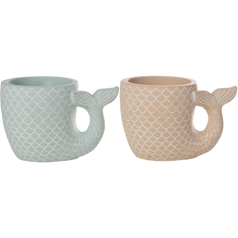 Lot de 2 Cache-pots originaux Queue de sirène Rond S 16 cm Ciment Bleu clair Beige Arielle 