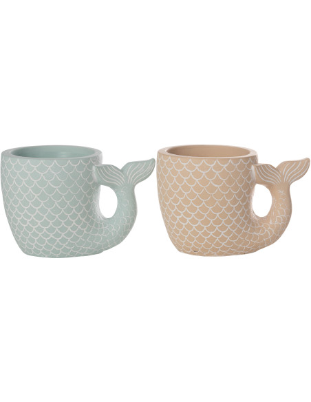 Lot de 2 Cache-pots originaux Queue de sirène Rond S 16 cm Ciment Bleu clair Beige Arielle 